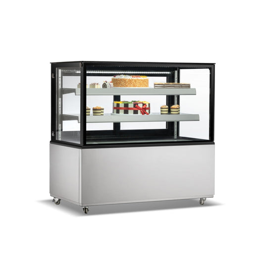 48 in. Commercial Bakery Display Case, Square Glass Stainless Steel Refrigerated Bakery Display Case