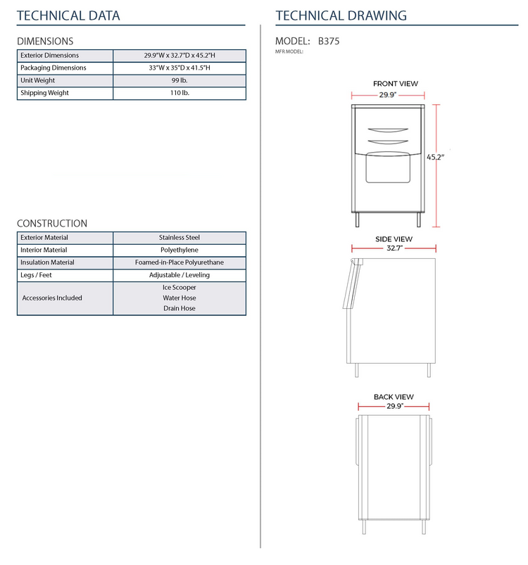 DURING D-B-375 30'' Ice Storage Bin - 440lb Capacity