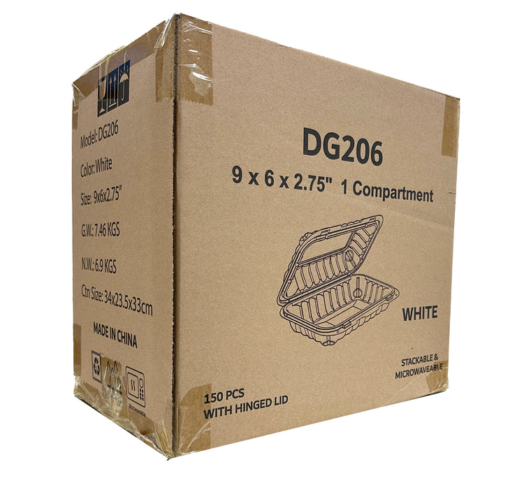 White rectangle 1 compartment container in box from another side