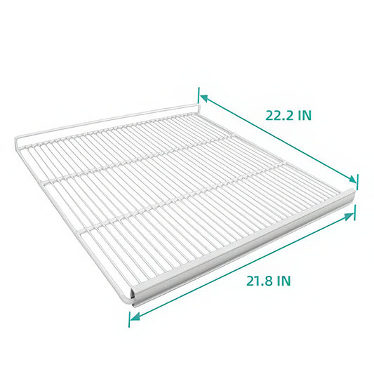 White metal cooling rack with dimensions on a white background