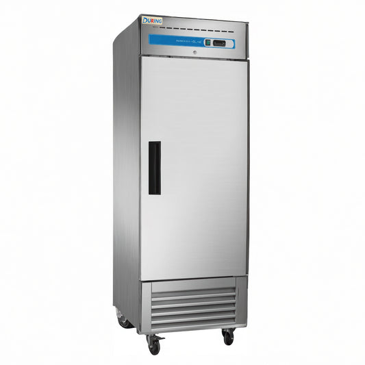 Stainless steel freezer on a white background