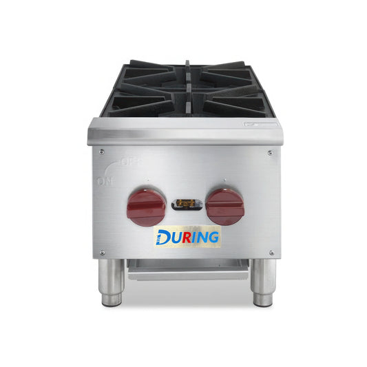 Stainless steel gas range with four burners on a white background, featuring the DURING brand.