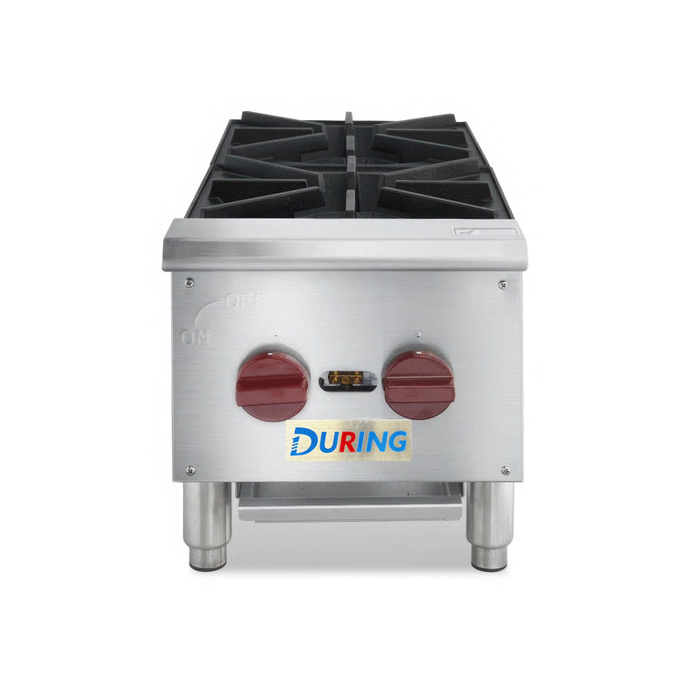 Stainless steel gas range with four burners on a white background, featuring the DURING brand.