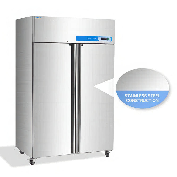 Stainless steel commercial refrigerator with a focus on its construction.