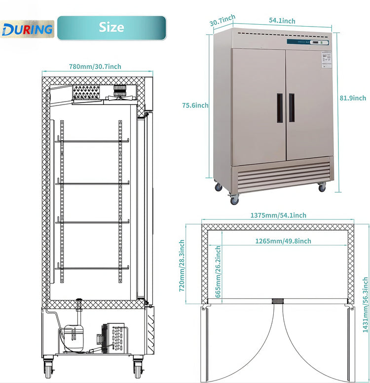 Technical drawing of a commercial kitchen equipment with dimensions labeled