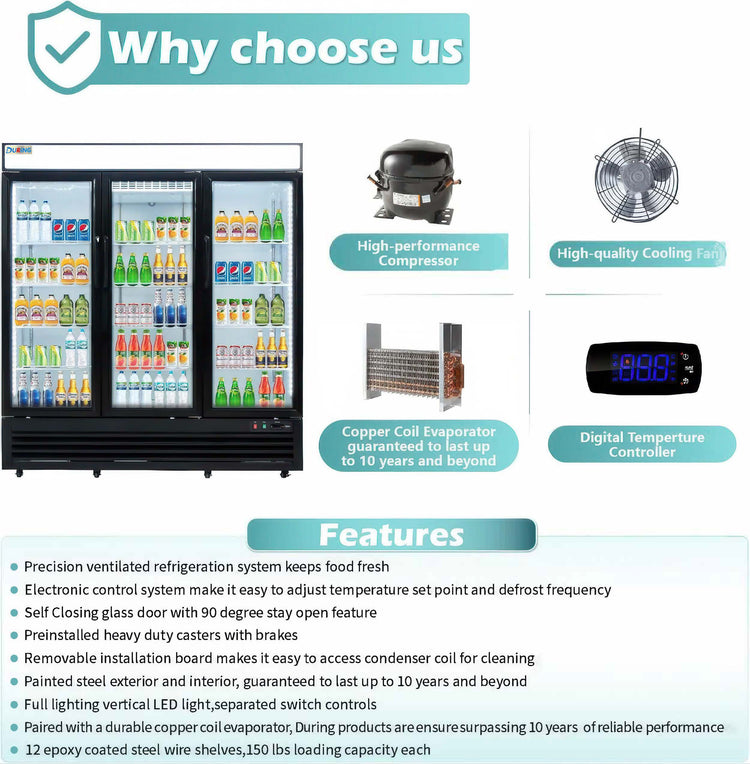 Refrigerator with features highlighted on a white background