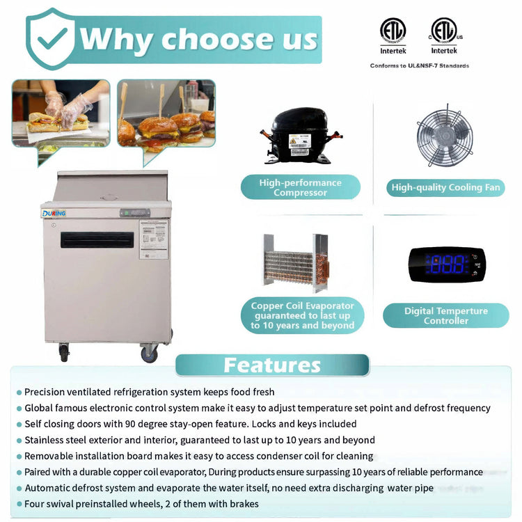 Refrigeration system with features and specifications highlighted