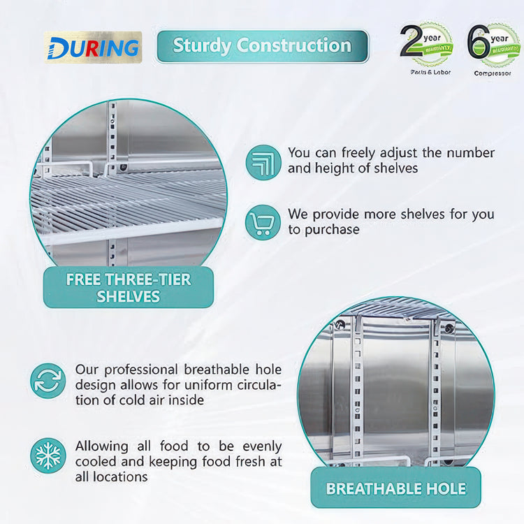 Advertisement for DURING shelving system with features and benefits highlighted.