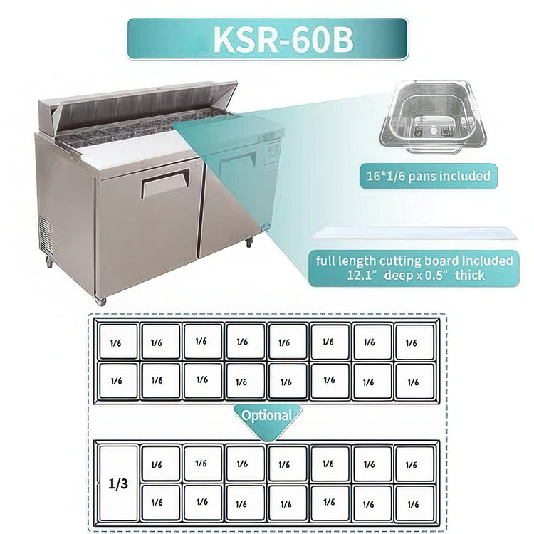 Stainless steel kitchen equipment with cutting board dimensions and pan details