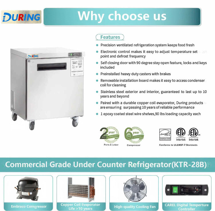 DURING D-KTR-28B 28" 1 Door Undercounter Refrigerator