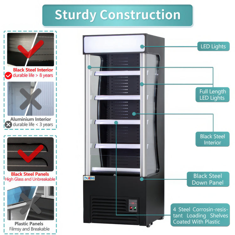 Vending machine with features highlighted on a white background
