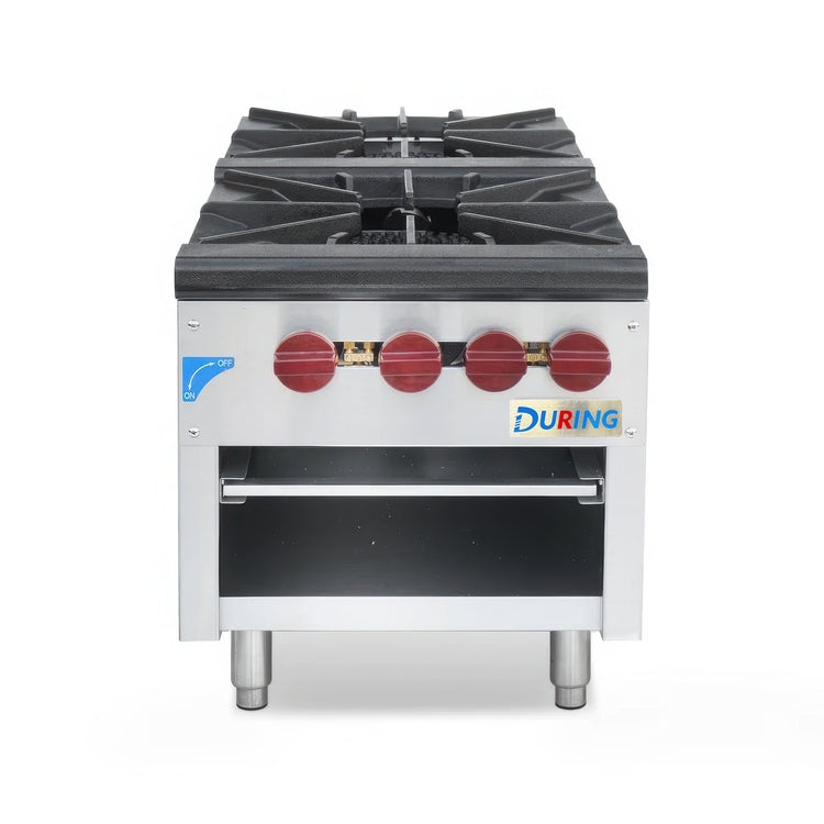 Stainless steel gas stove with four burners on a white background, featuring the 'DURING' brand.