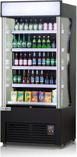 Vending machine stocked with various drinks on a white background